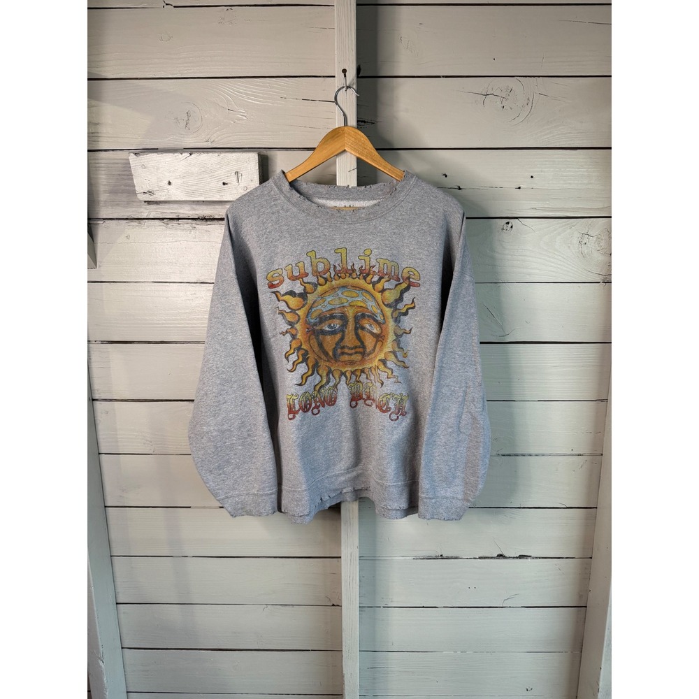 Sublime Long Beach Sun Graphic Distressed Crewneck Sweatshirt Gray S/M